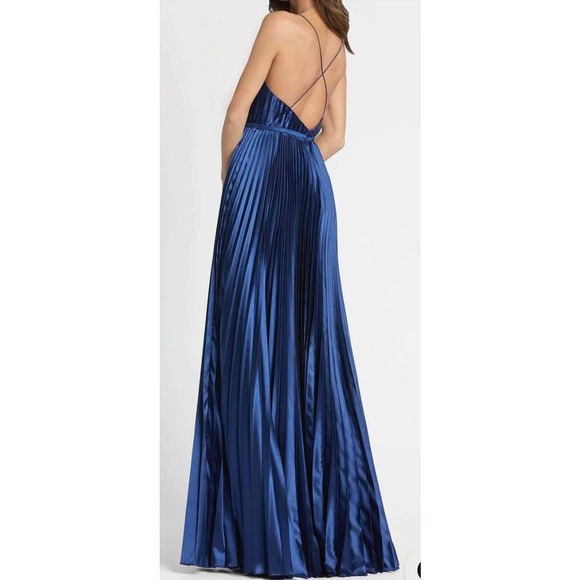 Mac Duggal 49039 Plunge Neck Pleated Evening Gown NEW 8 Midnight Blue - Picture 5 of 8